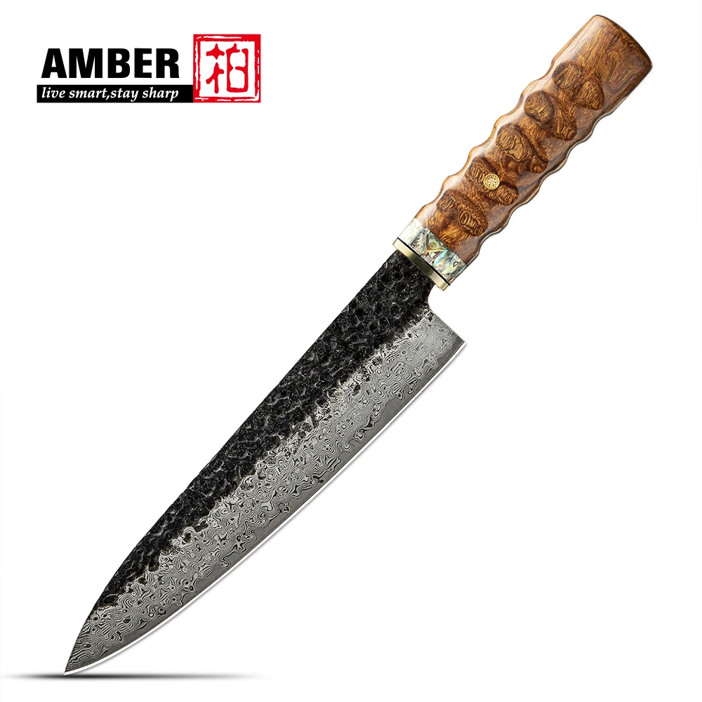 89 Layers Damascus Steel 8-Inch Japanese Chef Knife VG10 Core Brass Abalone Shell Handle Sharp Kitchen Knife USA Desert Ironwood