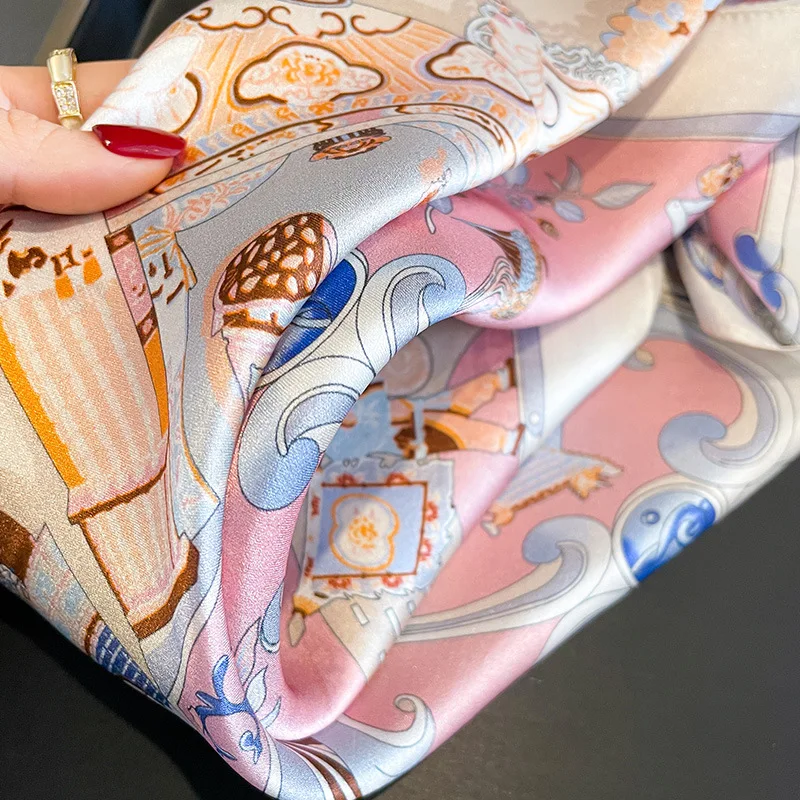 Printed Silk Scarf Women Neck Hair Wraps Summer Fashion Female Foulard Handkerchief 12mm 100% Mulberry Silk Square Shawl Scarf