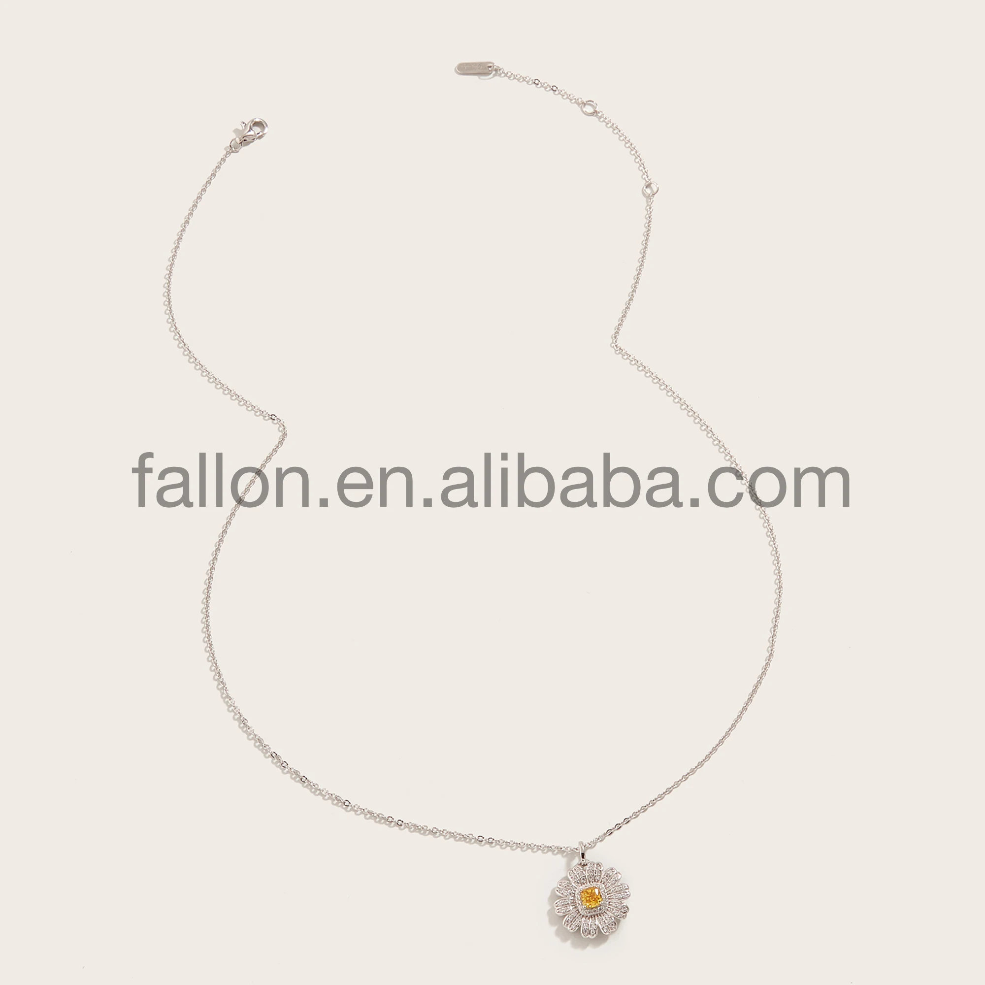S925 5A+ CZ Stone Original Design Yellow Special cutting Zircon Daisy-Shaped White Gold Plated Sterling Silver Pendant Necklace