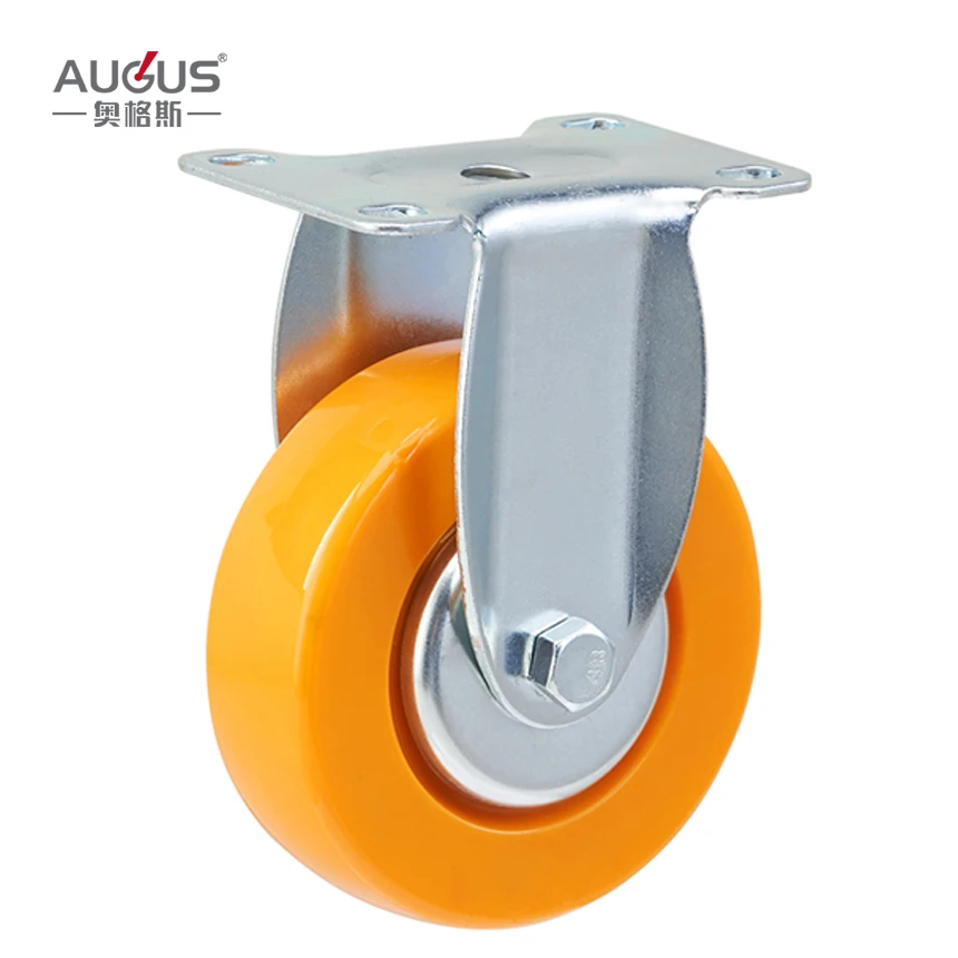 Yellow solid PU tire machine wheel 3 inch fixed castor wheels