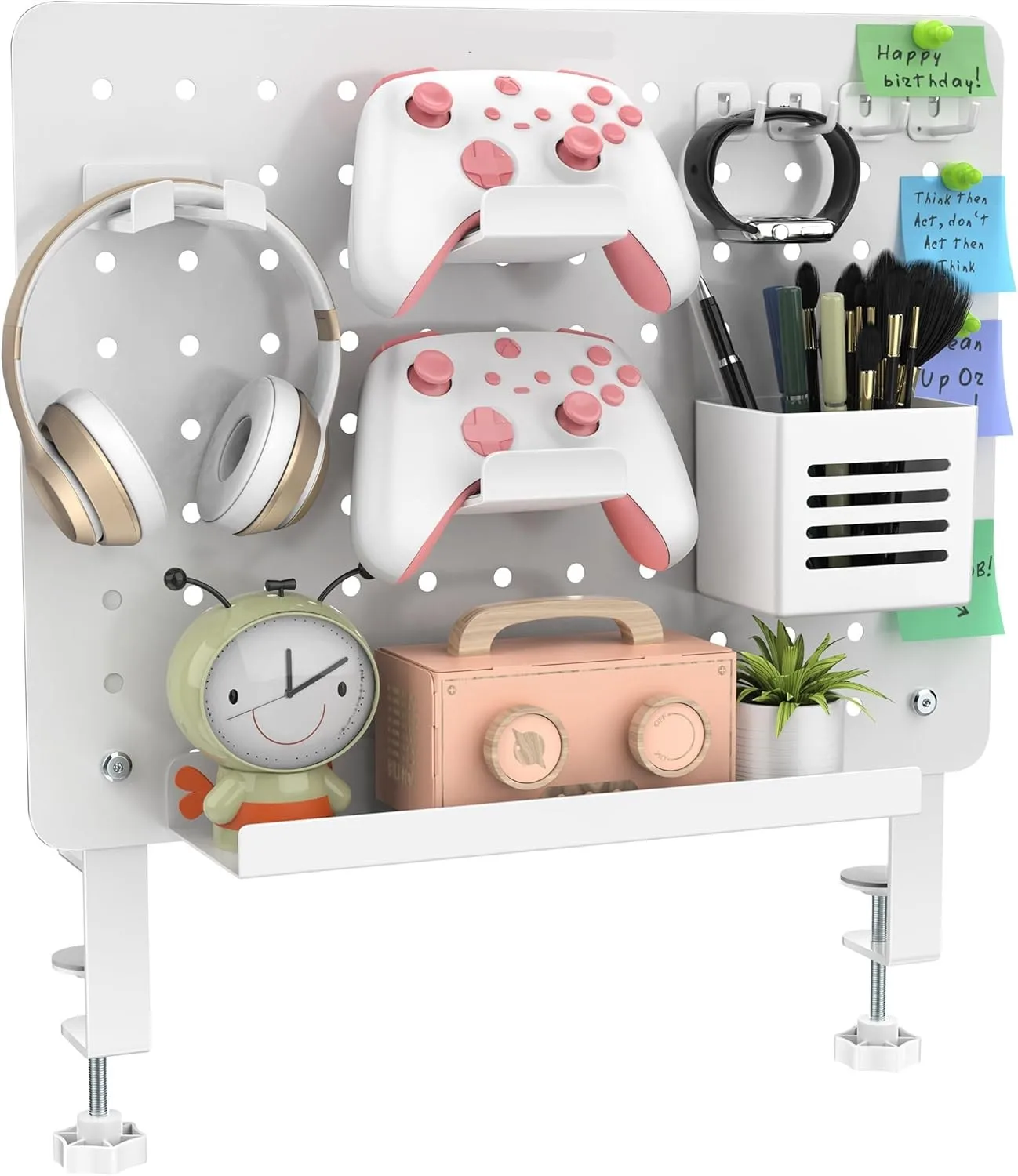 Clamp-on Desk Pegboard Steel Desktop Organizer Magnetic Metal Peg Board for Gaming Office