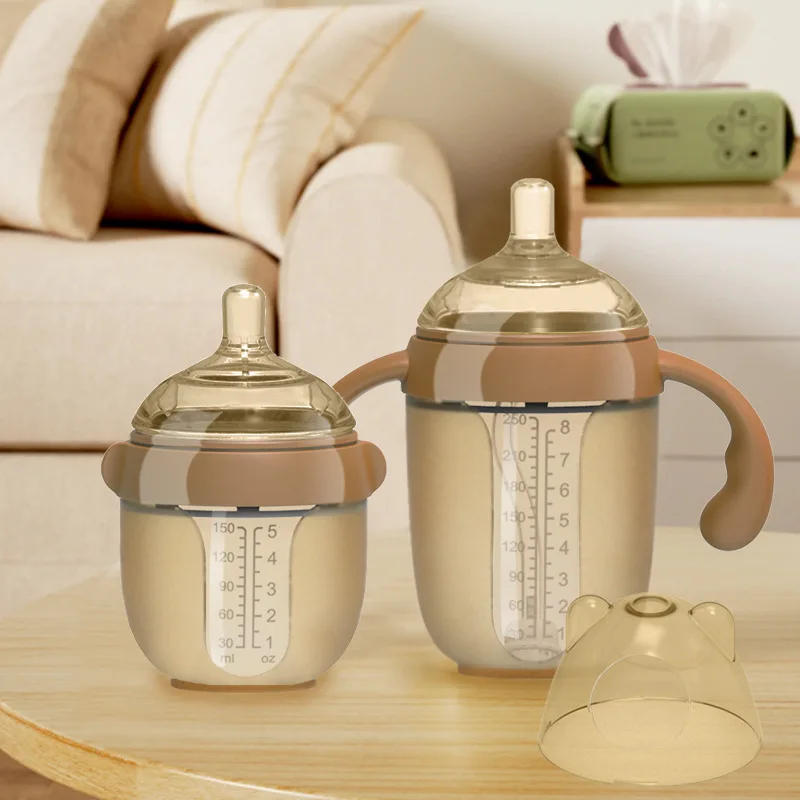 Silicone baby bottle newborn baby breast milk super soft anti-fall baby bottle standard