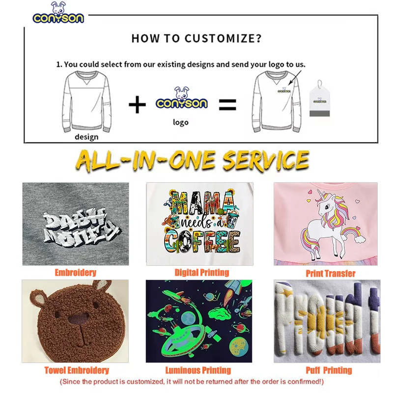 Conyson Custom Logo 260 GSM Cotton Kids Sweatshirts Unisex Baby Kids Clothes Solid Color Boys&Girls Hoodies Soft Kids Tracksuits