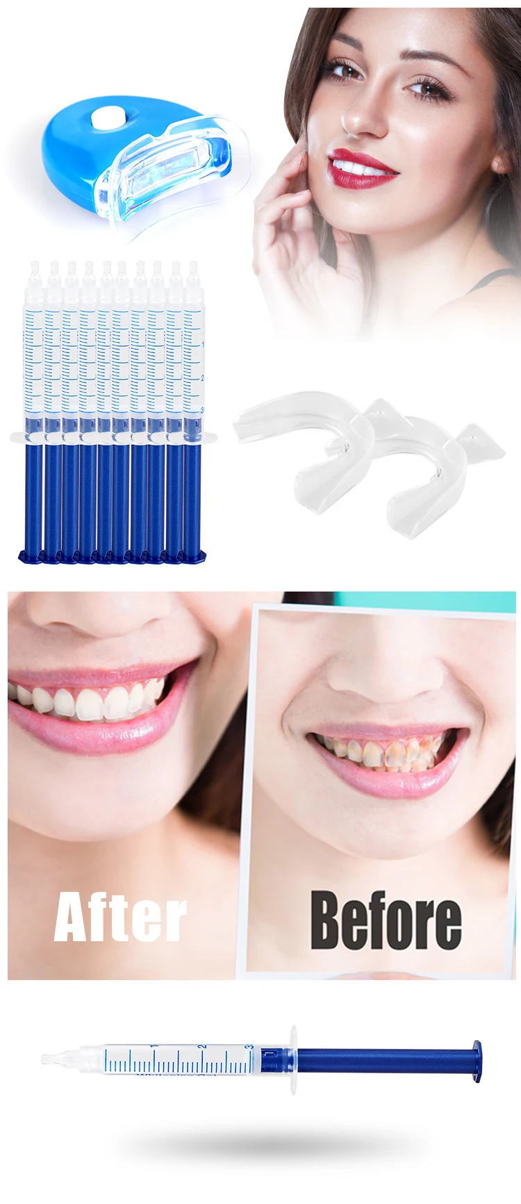 Tooth Whitening Gel Kit with LED Light Dental Peroxide Teeth Brightening Kits Teeth Whitening Pen Set