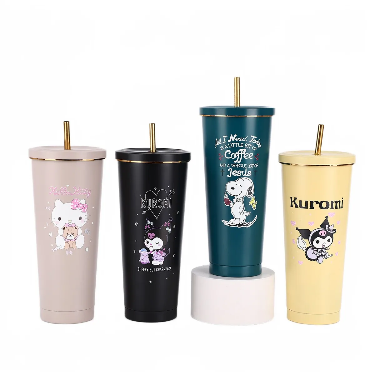 Creative 304 Stainless Steel Insulated Thermos Cup Large Capacity Cartoon Phnom Penh Straw Office Household Use Business Gifts