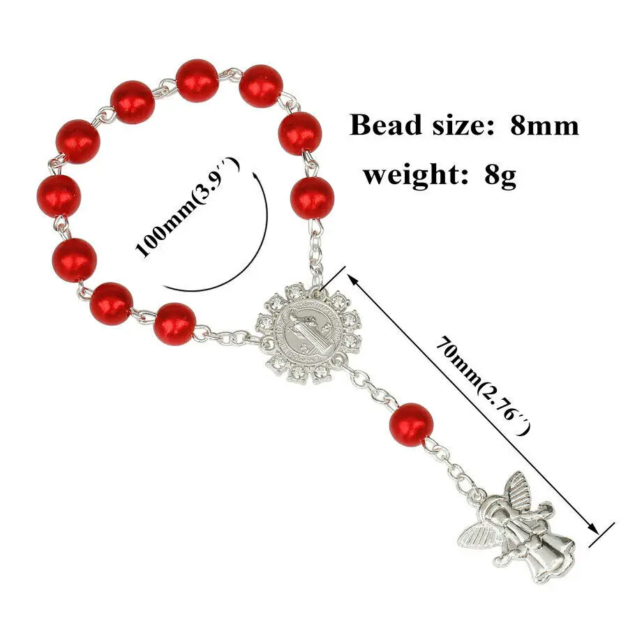 Pearl Beads Religious One Decade Car Rosary First Holy Communion Baptism Mini Catholic Bracelet