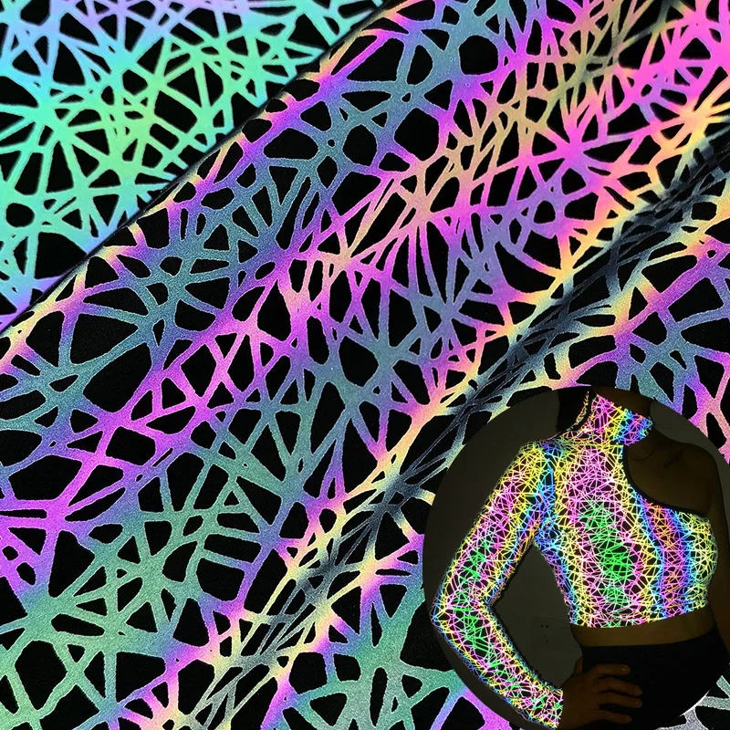 custom elastic glass bead reflective material fabric digital print retro safety sew on 100% reflective pattern fabric roll