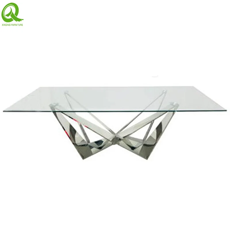 
rectangle modern style mirrored mesa de comedor tempered glass stainless steel leg table base rectangle dining table 