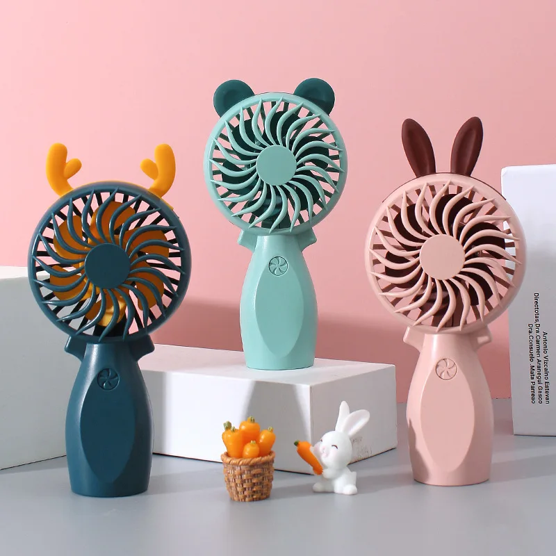 Portable Handheld Rechargeable Fan Cartoon Silent Night Light Mini Led Fan For Outdoor