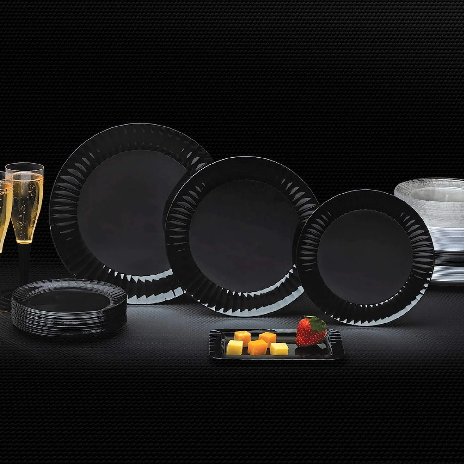 Bulk Pack Party Supplies Plastic Plates Microwaveable Disposable Black Plastic Plates