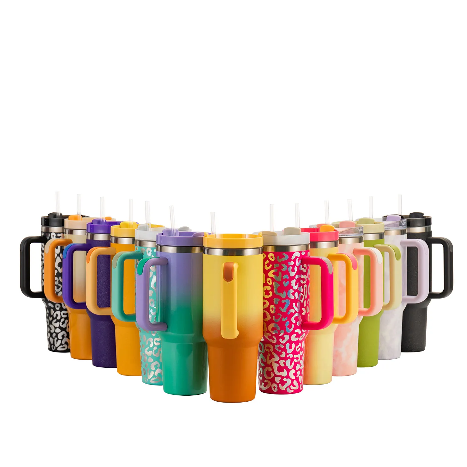 Stainless Steel Cow Print 40Oz Shimmer Bling Glitter Tumbler Mug Cup With Handle 2.0 Cheetah Leopard Sublimation Leak Proof