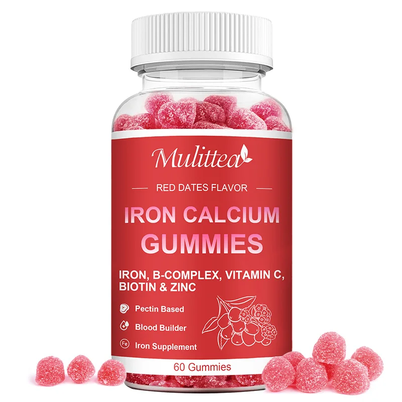 Mulittea OEM Iron Biotin Vitamin C Zinc Complex Gummies Iron Supplement Delicious Iron Calcium Gummies