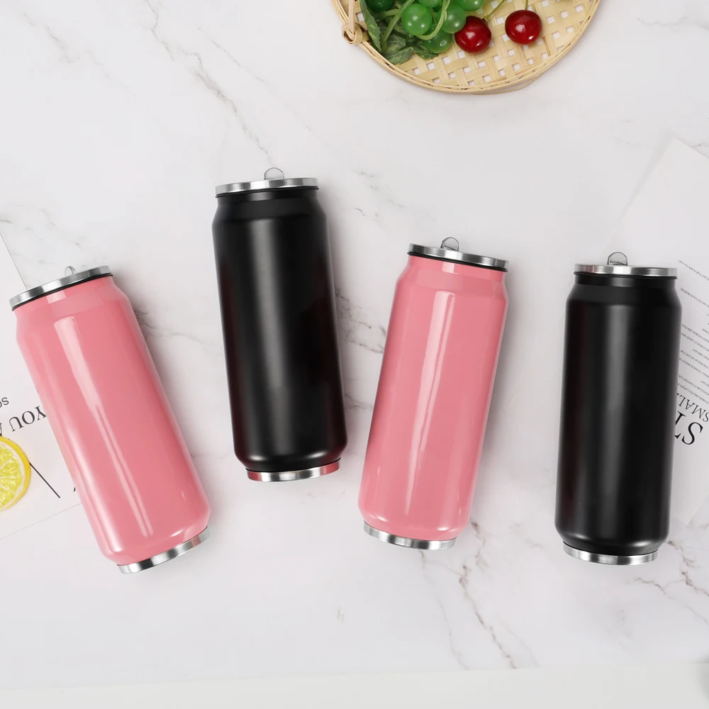 Promotional gift use 12 oz 17 oz double wall cola thermos stainless steel cola Can with Straw