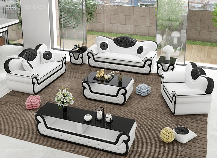 Genuine Leather Material and Living Room Sofa Specific Use U shaped sofa designs 123 scetional sofa set