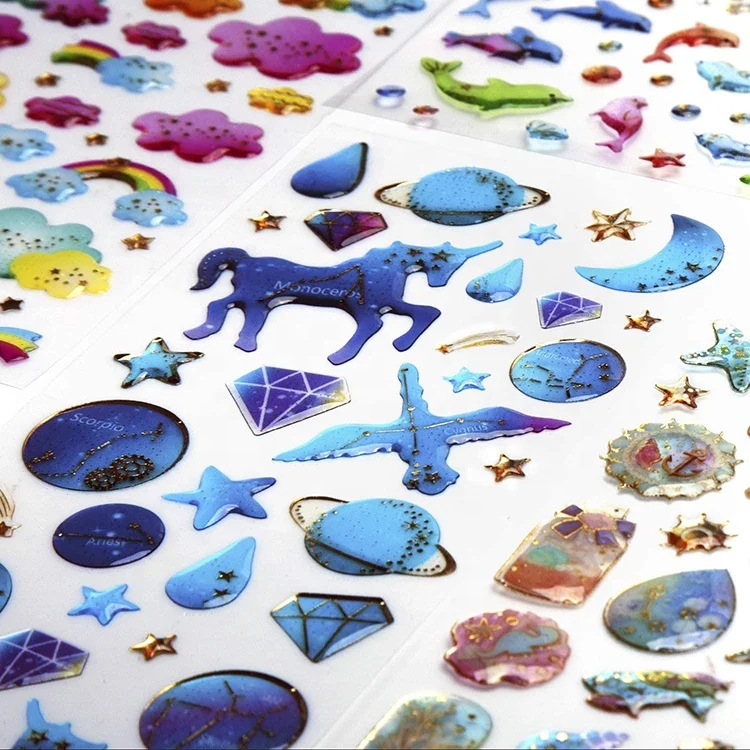 
High Quality Self-adhesive Lovely Waterproof Easy to Stick Remove Epoxy Stickers Decoration Notebook Cute School Stickers 
