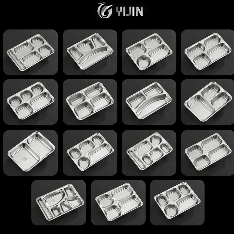 Child kid used food grade food container compartment bento plate stainless steel food tray for canteen school