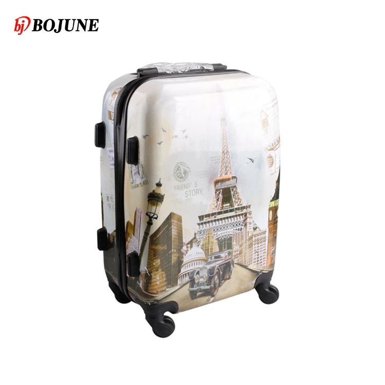 Pc Trolley Travel Luggage Wheeled Abs Pc Suitcase Eiffel Tower car/tower printed luggage