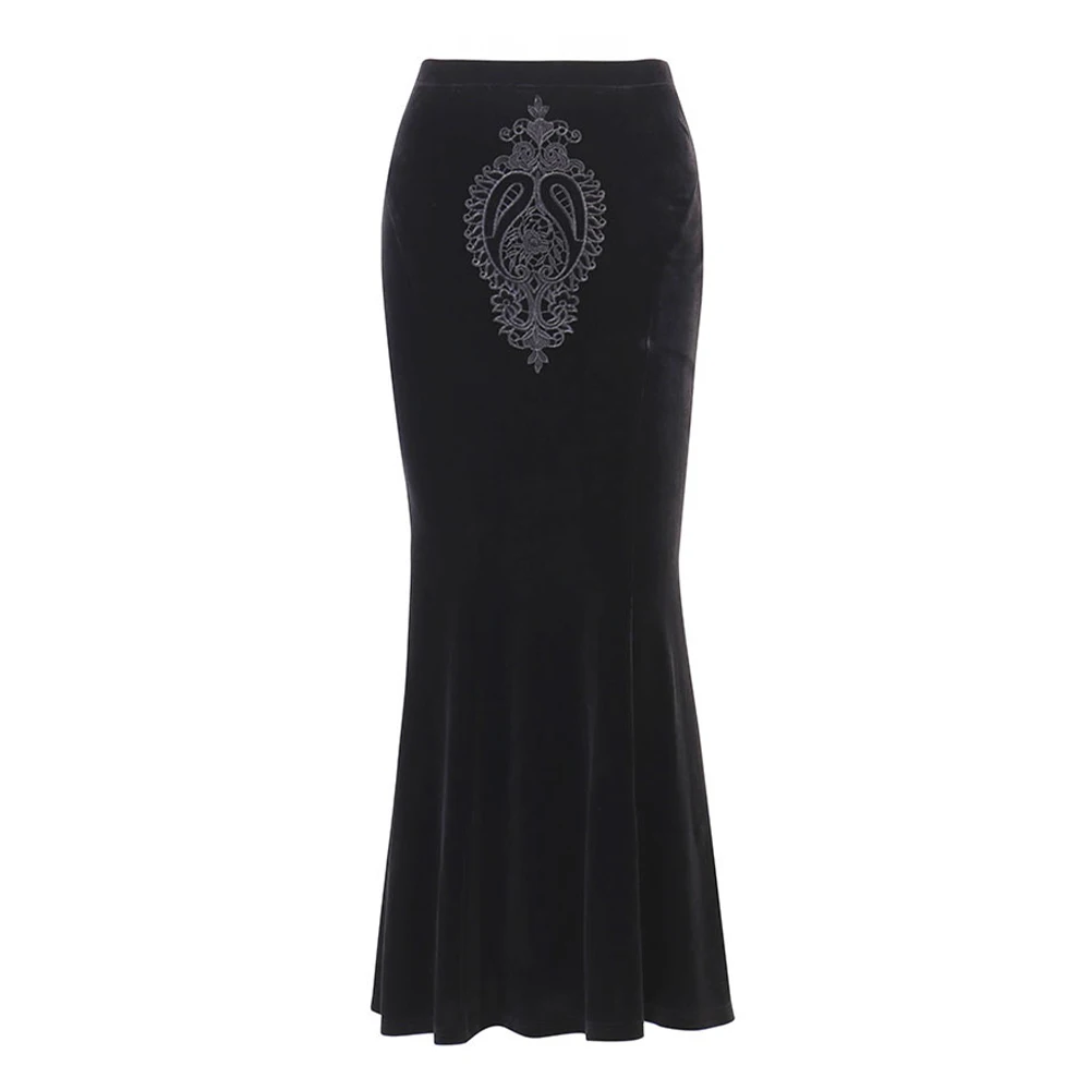 2022 Autumn Vintage Lace Fashion Velvet Skirt WGS002 Y2K Gothic Punk Elegant Sexy Black Mermaid Long Womens Goth Clothing