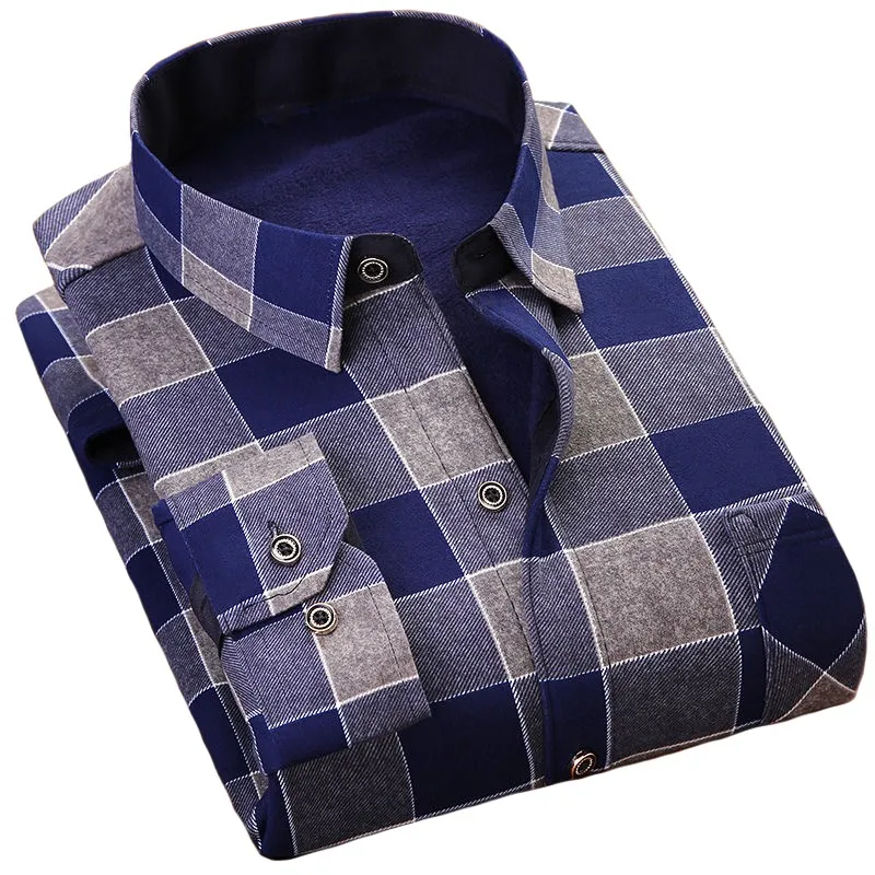 Winter long sleeve plaid warm thick fleece lined shirt fashion soft casual big size flannel shirt