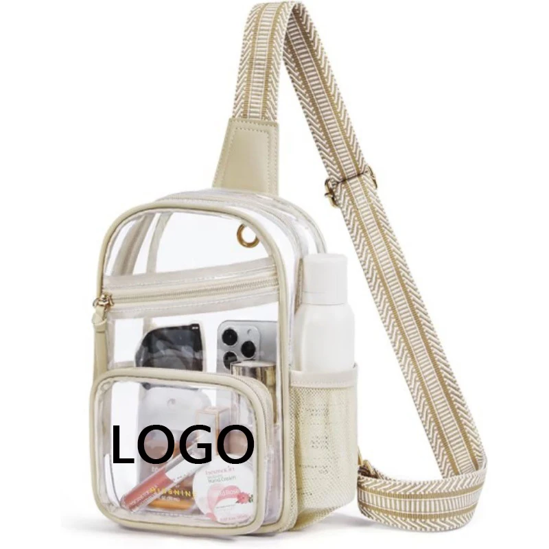 L022 Wholesale Custom Logo Transparent Sling Bag Crossbody Shoulder Bag With Adjustable Strap Waterproof PVC Clear Bag for Women