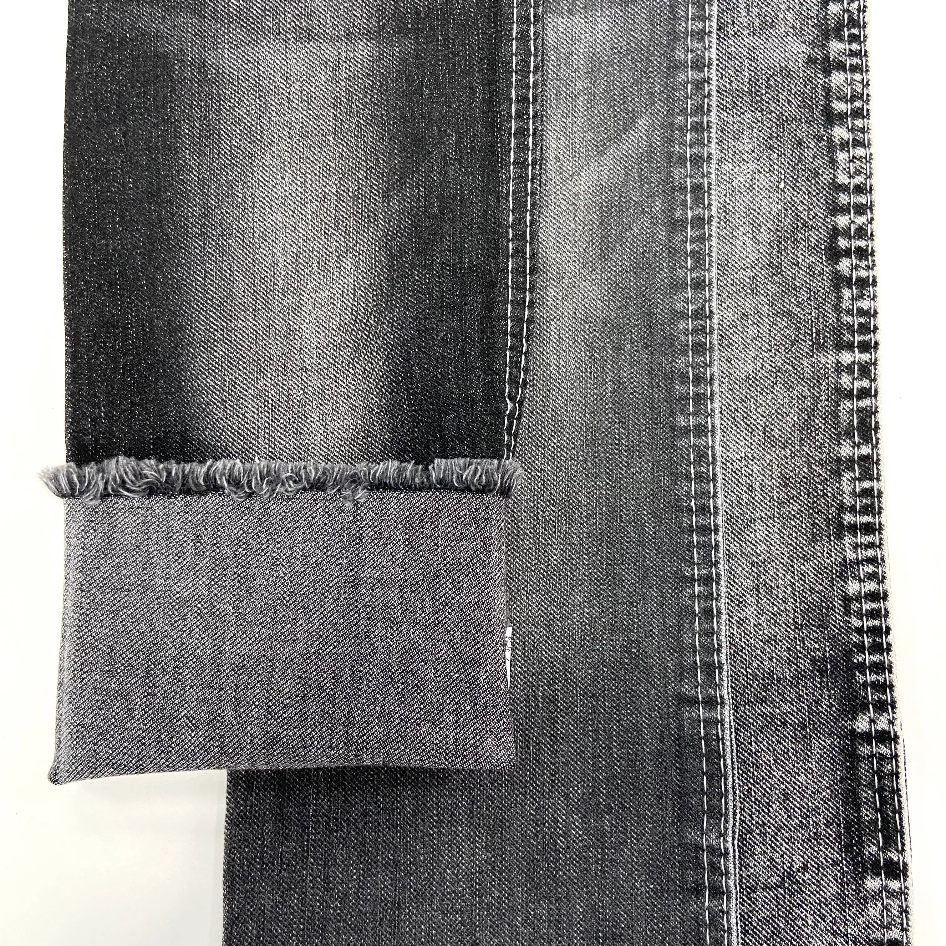 10.23oz Black Face White Bottom Jacquard Denim Fabric Ready Goods Black Denim Jeans Fabric