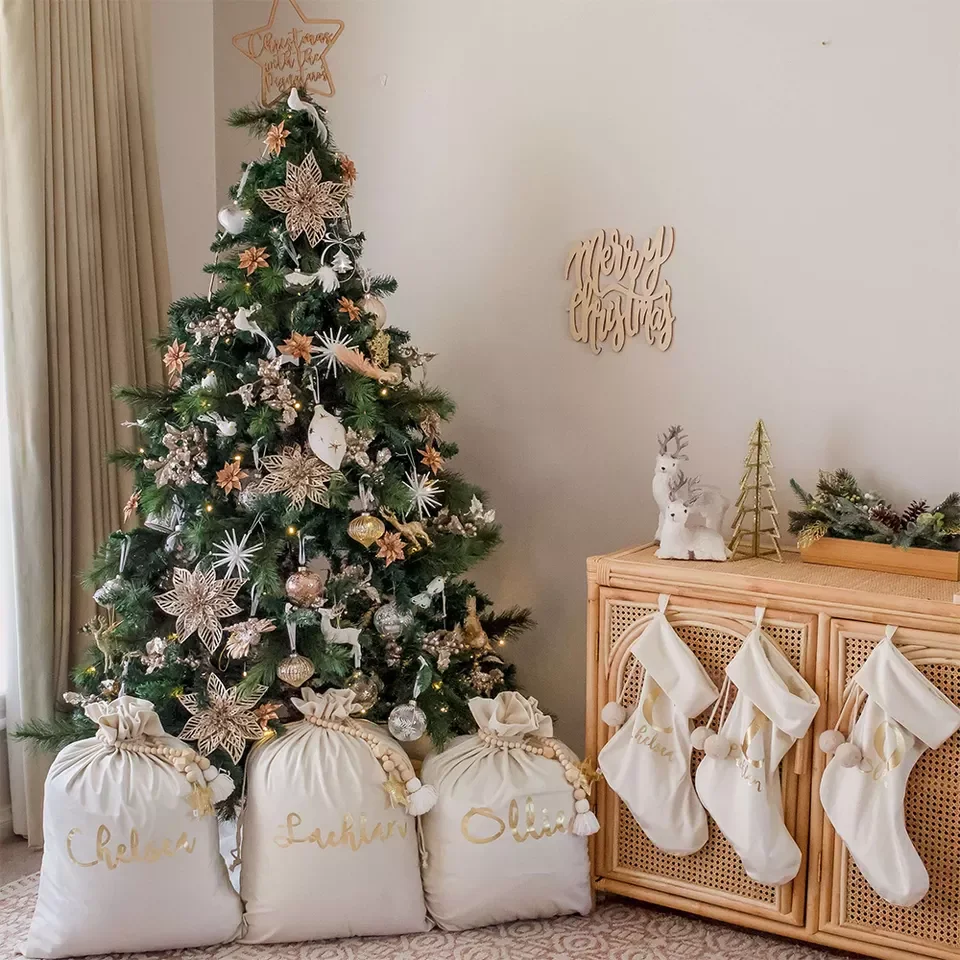 Wholesale Drawstring Candy Bag Reusable Christmas Stockings Single Layer Velvet Christmas Bag