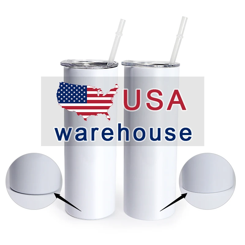 US Warehouse RTS 20oz sublimation white skinny Double Walled Stainless Steel Insulated flat edge Tumbler with straw