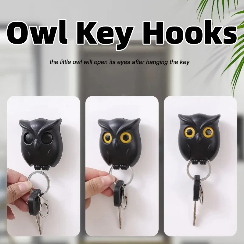 Owl Key Hook Auto Blinking Cute Wall Storage Rack No Punch Storage Hooks Kitchen Home Wall Decoration Hooks
