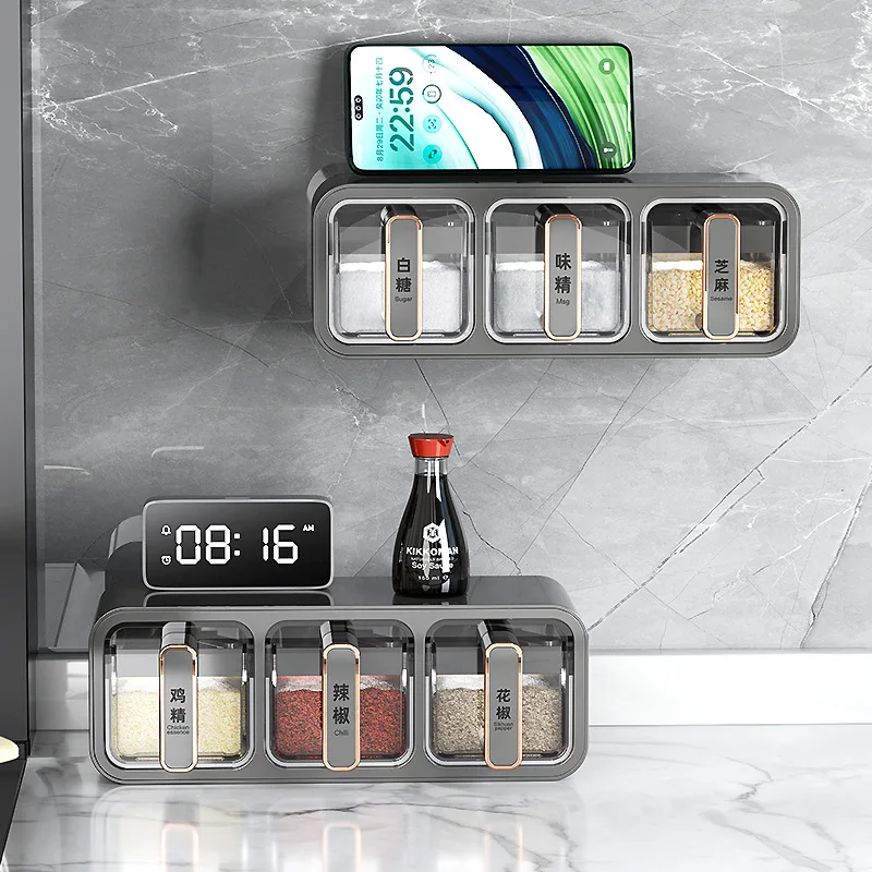 Seasoning Box Wall-mounted Household Kitchen Salt Monosodium Glutamate Seasoning Tank Spice Storage Box Combination Set