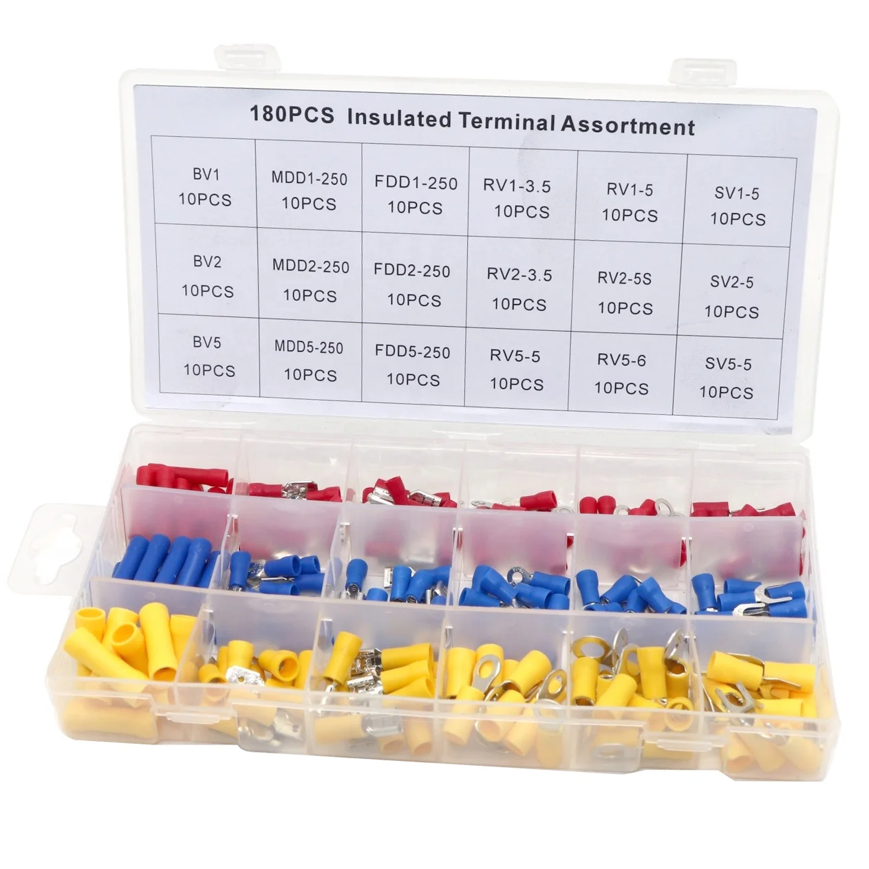 ZM 0674 180PCS Brass insulated Terminals Kit Insulated Electrical Wire Terminals Crimp Connector