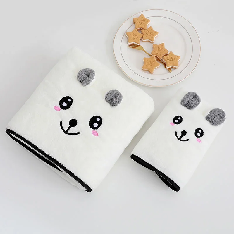 Household Adult Soft Cute Bear Custom Microfiber Coral Fleece Absorbent Non-shedding Bath Towel Set With Ears