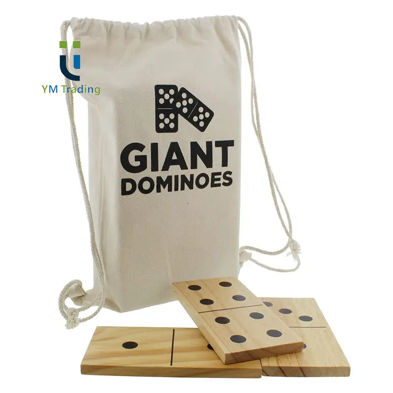 Giant Wooden Dominoes Train Toys 28 Piece Set with Bag Jumbo Natural Wood Colored Numbers Kids Adults Outdoor Games
