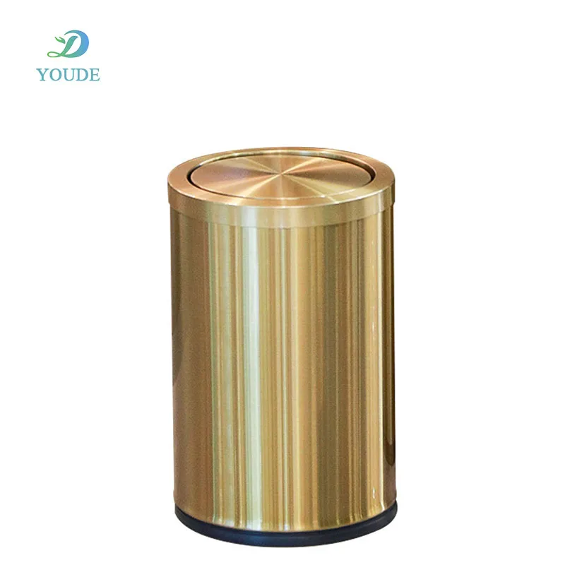 Factory Direct Sales Stainless Steel Trash Can with Lid Golden Spray Paint Trash Can Double-layer Trash Can