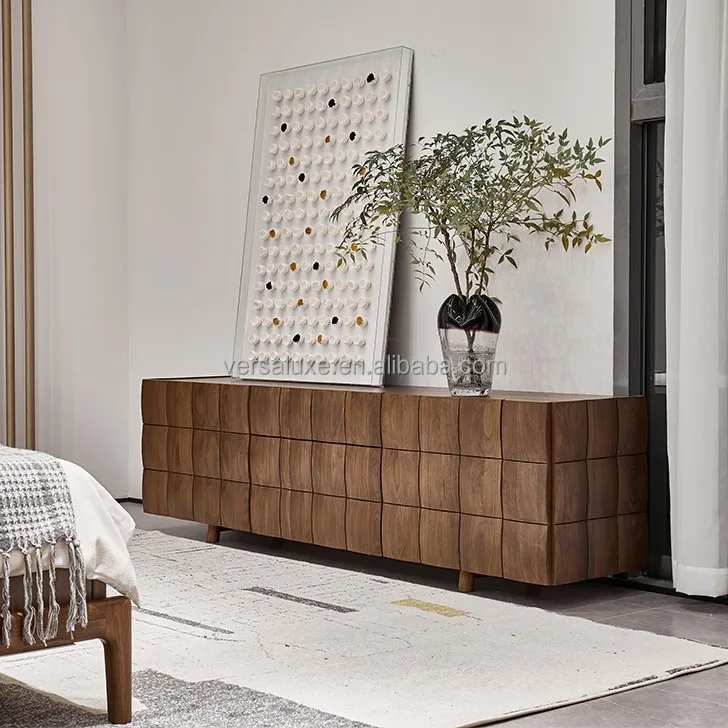 Modern solid wood walnut tv stand furniture cabinet nodric italian tv stand wood and three-dimensional cubic lattice cabinet