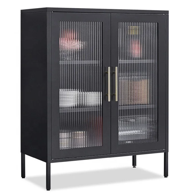 Italian nordic living room furniture storage sideboard cabinet with decorative glass black display tv wall steel cabinet