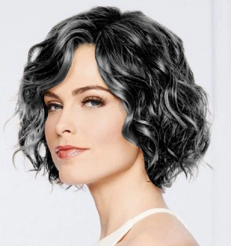 
European Ladies Loose Wave Lace Curly Bob Frontal Wigs Natural Short Synthetic Hair Wigs With Highlights 