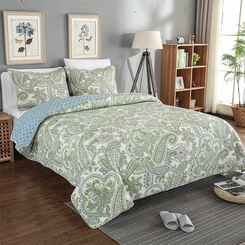 
Printed Chinese Brake Herb Cotton Fabric Quilted Bedspread 