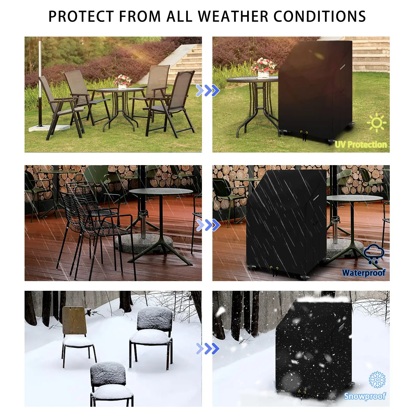 Heavy Duty 600D Oxford Black Reclining Garden Chair Cover Outdoor Patio Stacking Chairs Cover Waterproof