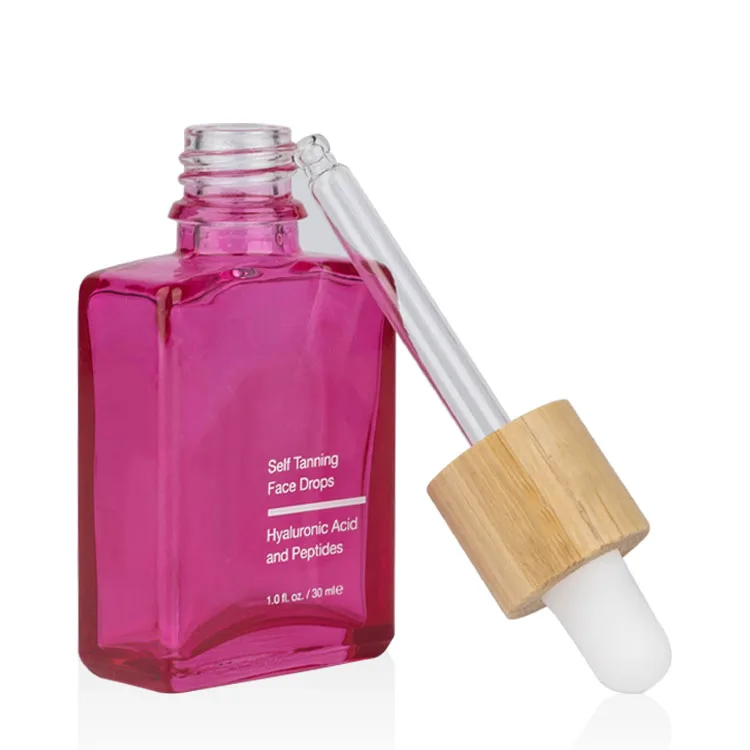 pink square glass bottle with bamboo dropper cosmetic bamboo dropper bottle for serum and essential oil natural bamboo material