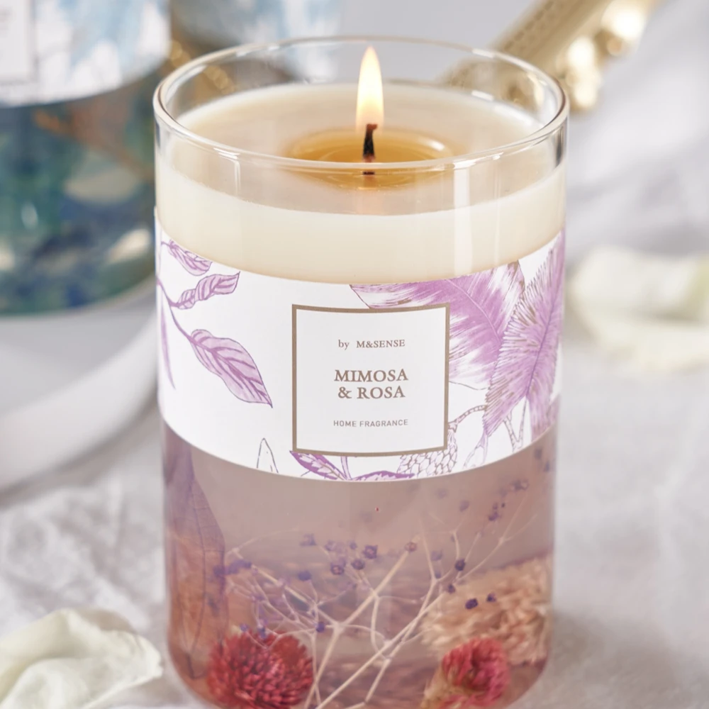 M&Sense gel kaarsen dried flower grass silk screen large wholesale gel wax scented candle
