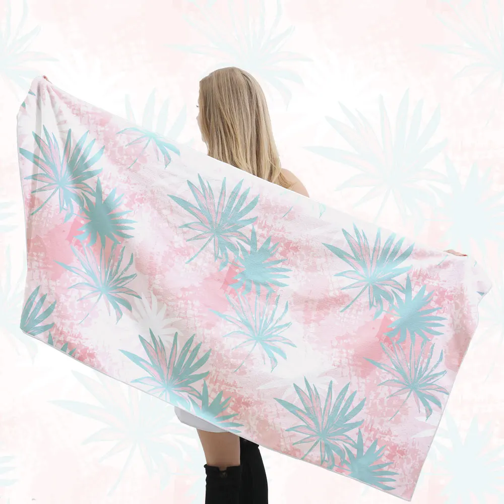 Beach Accessories Essentials Oversized Quick Dry Microfiber Beach Towel Pink Green Palm Beach Bag With Mat and Towel