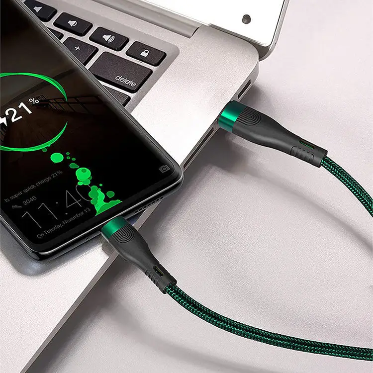 1M 2M Fast Charging Mobile Phone Cable Cord Nylon Braided 66W QC 3.0 Type C USB Data Cable