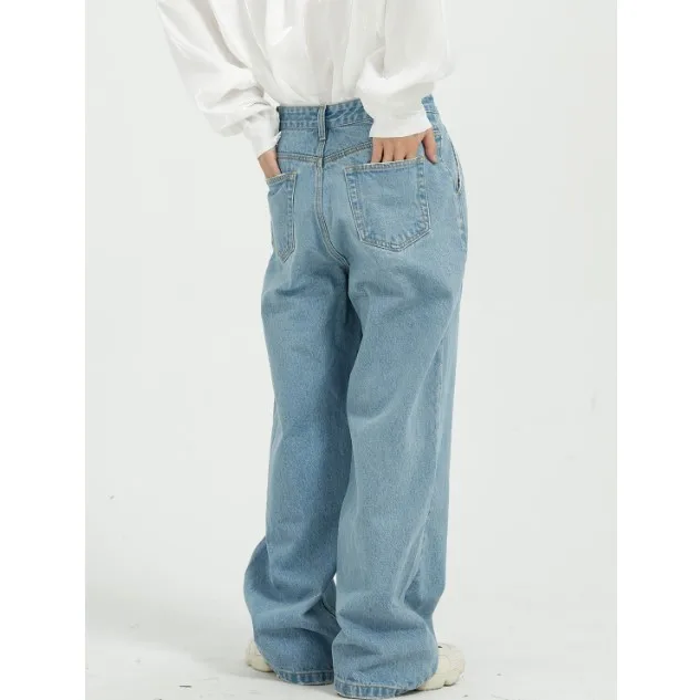 Japanese and Korean Style Loose Washed Pants Wide-leg Skateboard Straight Jeans for Men