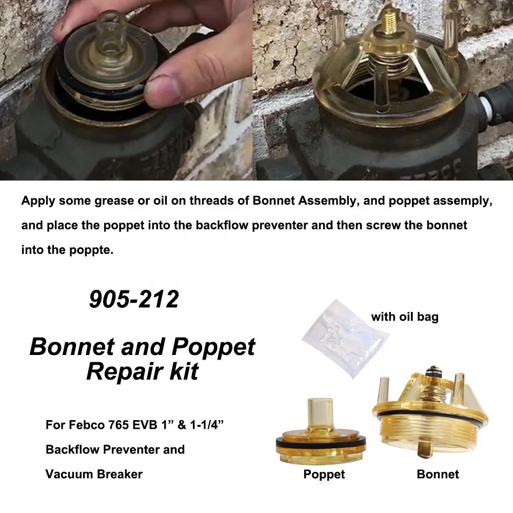 For Febco 765-1 Repair Kit, 905-212 Bonnet and Poppet Repair Kit & 905-052 Check Valve Assembly & Canopy