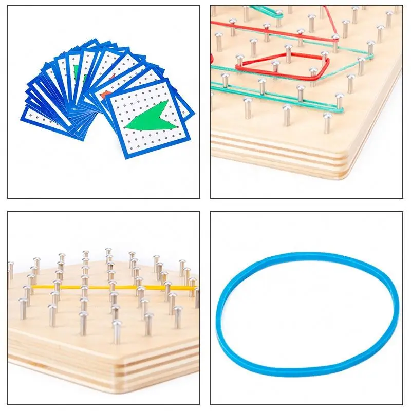 A Wooden Geometric Board Mathematical Manipulative Array Block Geo Board Graphical Educational Toy With Pattern Cards Montessori