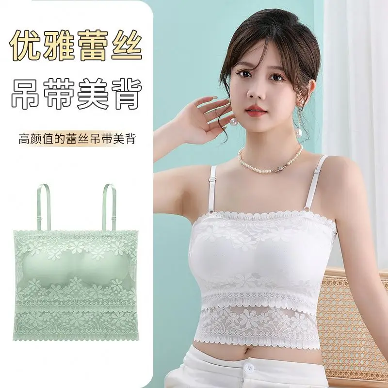 Summer thin lace camisole inner tube top bottom breathable vest student beautiful back wrapped chest anti-slip bra female
