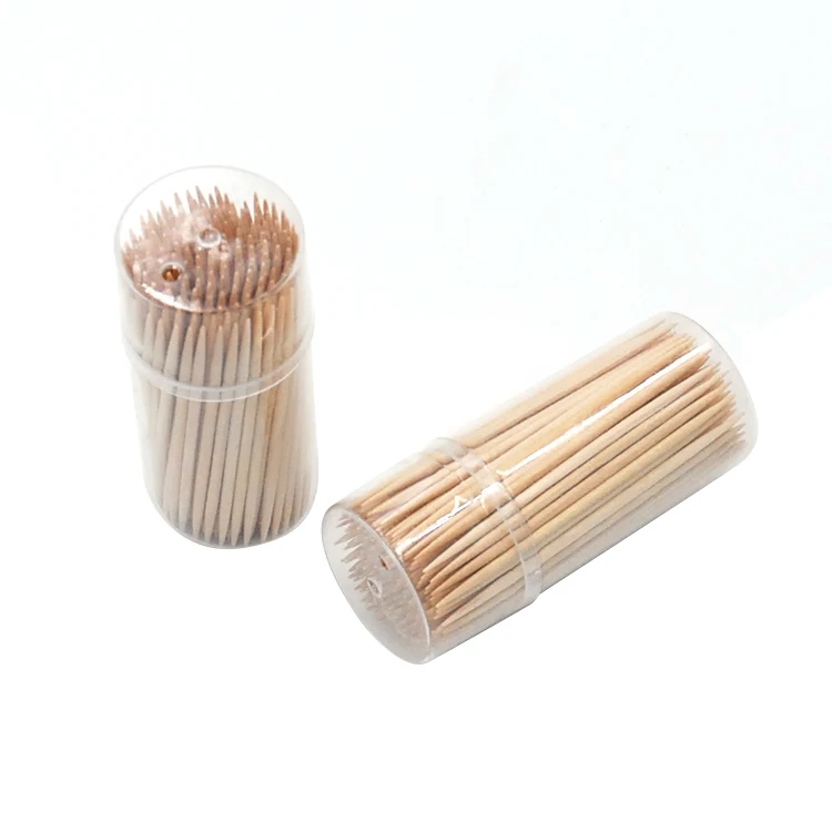 Factory Supply 150pcs Wooden 2.0*650 Double Point Bamboo Toothpicks With Plastic Pots