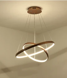 Contemporary Golden Acrylic Shade Dimmable LED Ring Chandelier Pendant Light for Living Room Centerpiece