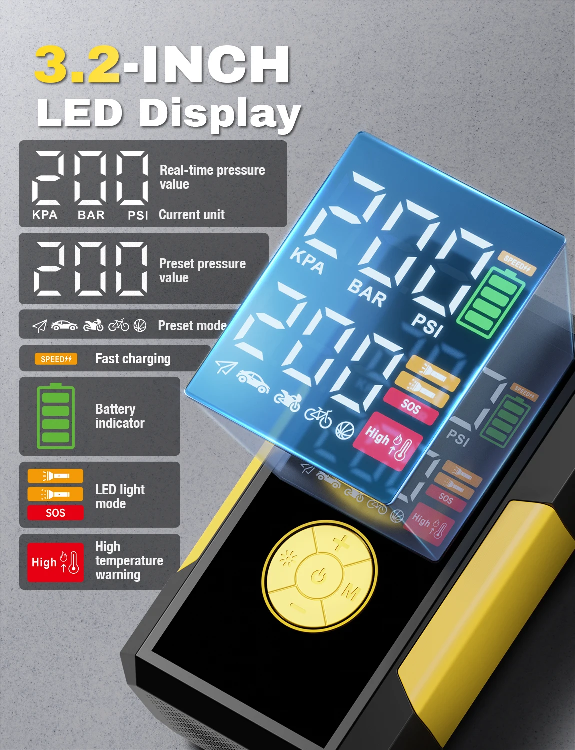 Emergency And New Trending Portable Electric Air Compressor Car Tire Pump  With 12V 10000mAh Battery Capacity