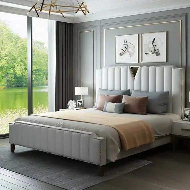 середины века роскошный причудливый Королевский размер мастер для взрослых Лофт мебель для спальни кожаный двойной каркас стиль